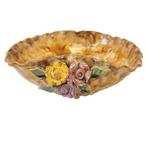 Ljiljana Radovanovic 3D Flowers Accent Ruffled Edge Decorative Bowl